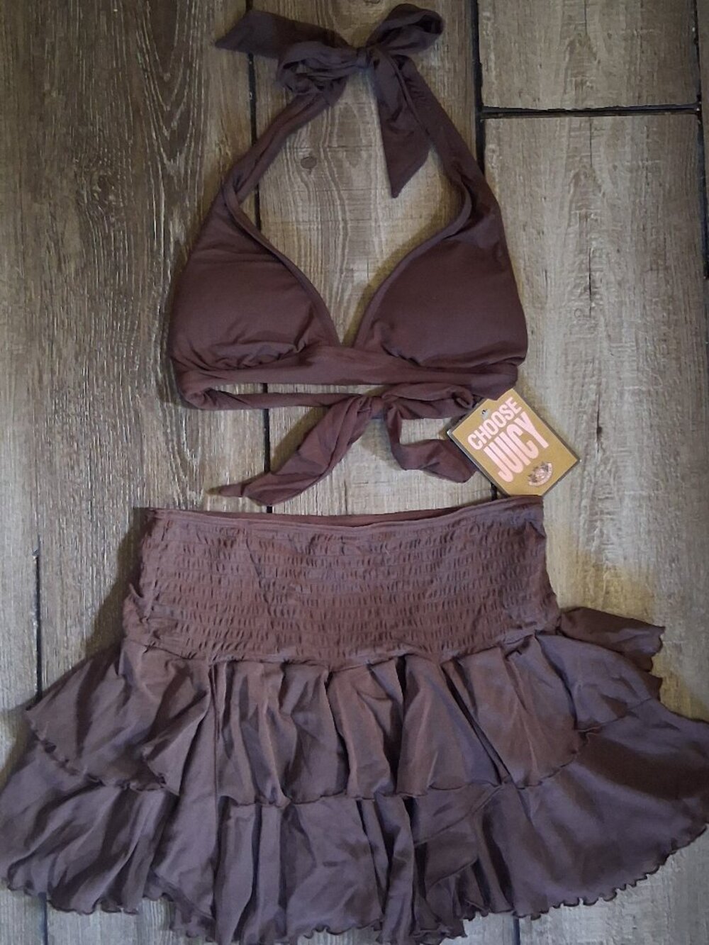 new Victoria secret Juicy couture Brown Halter bikini Skirted Cover up Small